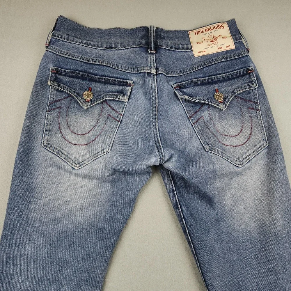 True Religion Rocco SN Flap Skinny Jeans Mens 29x31 Light Wash Distressed Denim